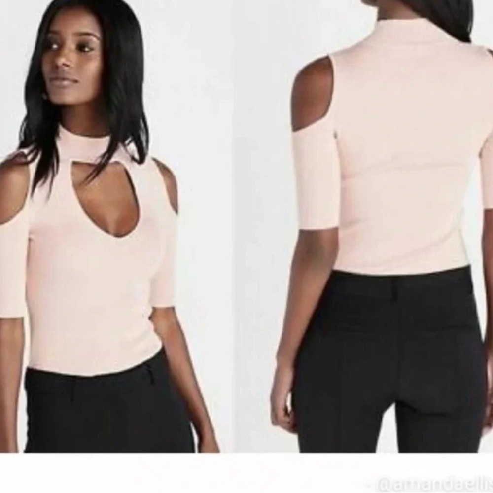Express Orange Ribbed Cut-Out Shoulder Crewneck Sweater size XS